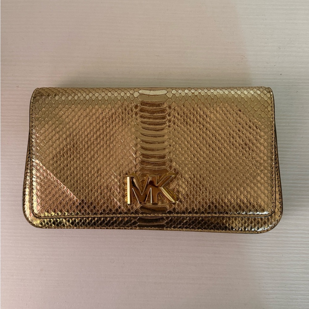 Michael Kors Gold Textured Clutch Wristlet
